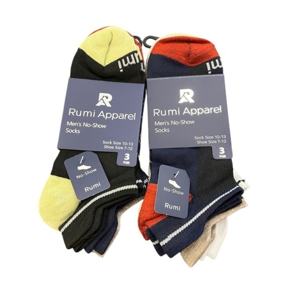 No-Show Mens Socks 6 Pairs Cotton Blend Shoe Size 7-12 Colorblock NWT Everyday‎